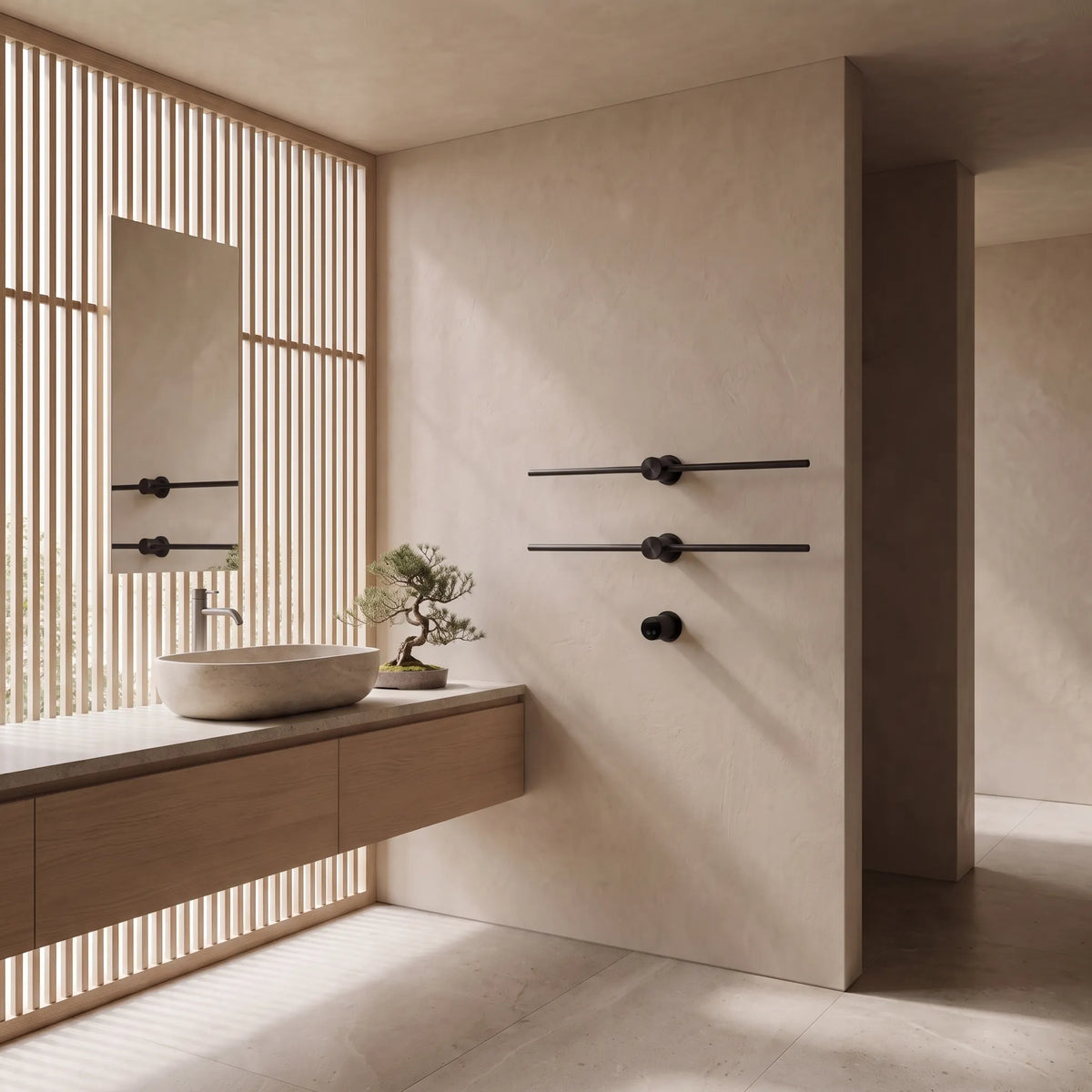 Sèche-serviette Aéraly intégré à une salle de bain rénovée