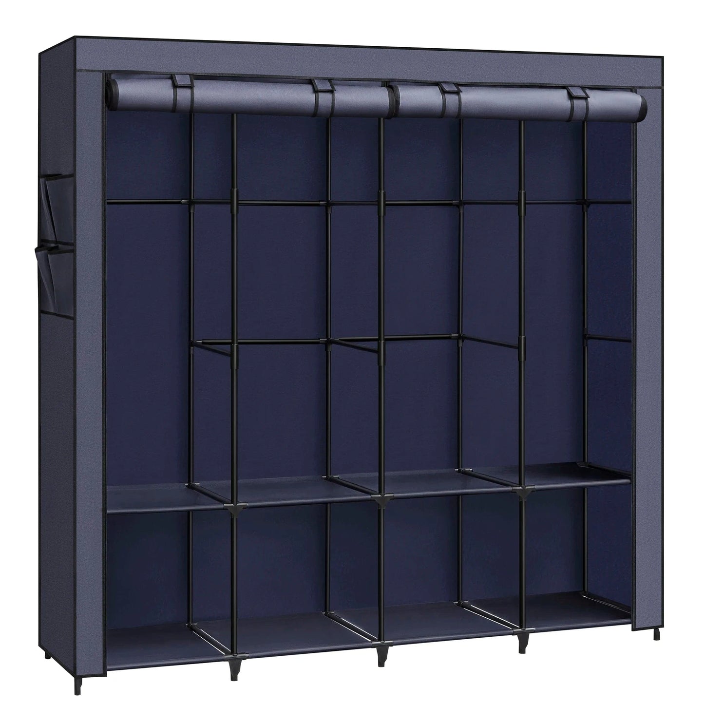 Armoire en toile noire avec barres métalliques – rangement pratique et léger Bleu