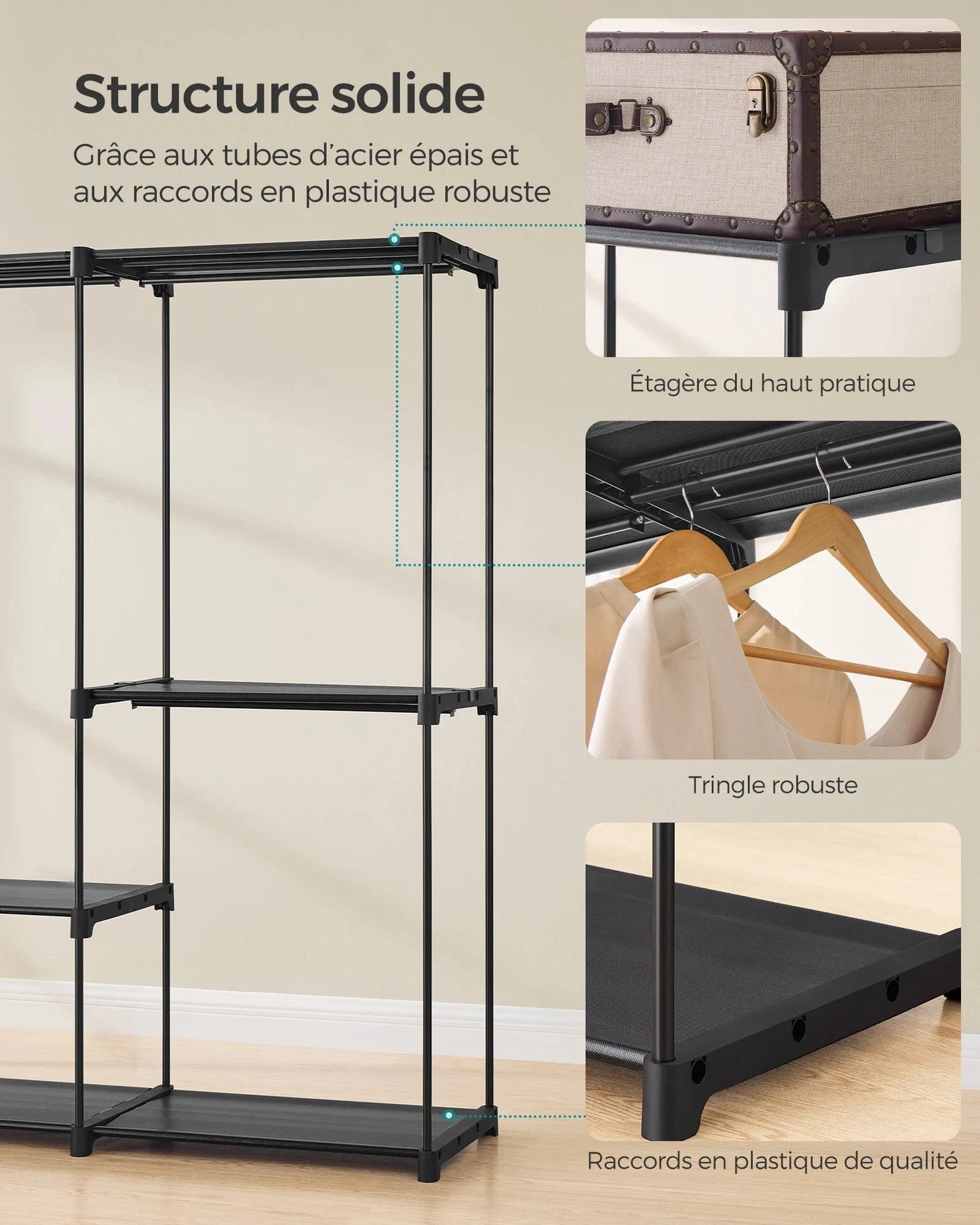 Storage Cabinet, Folding Wardrobe, Dressing Room, Clothes Rack, for Cloakroom, Bedroom, 205 x 43 x 166 cm, Ink Black black / GERMANY