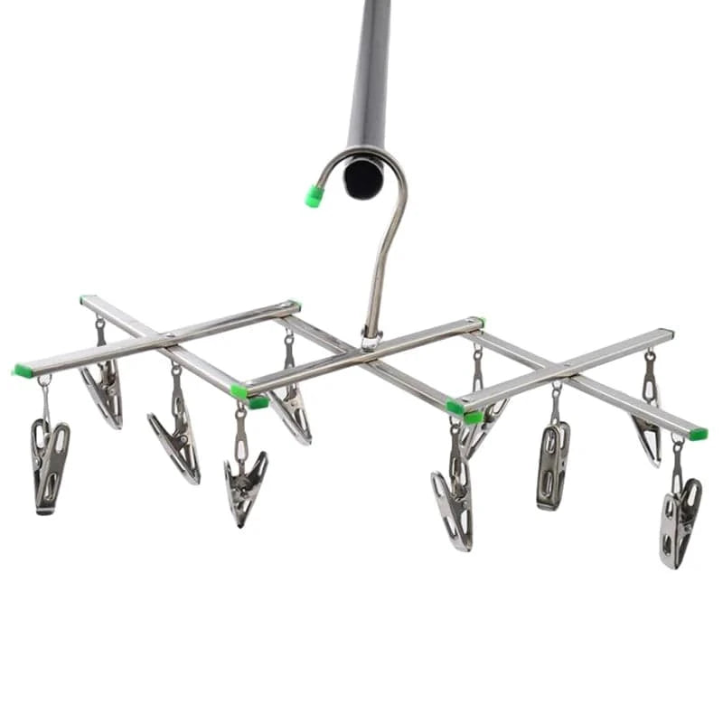 MOD Foldable Clothes Hanger Airer Stainless Steel Underwear Sock Dryer Laundry Rack Flat Head Design Rust Resistant Strong Grip Clip 10 clip hook