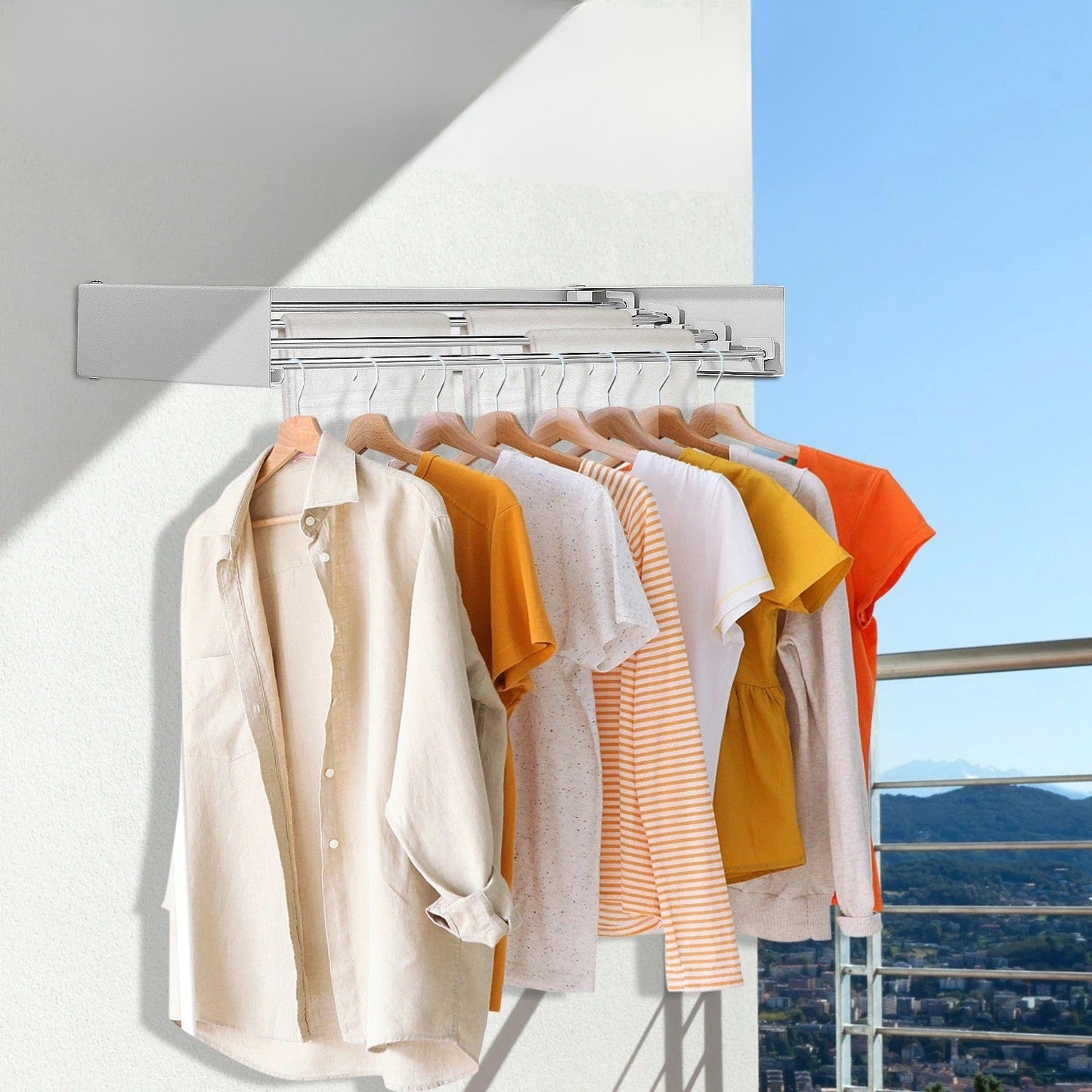 Étendoir mural rabattable en acier inoxydable Blanc