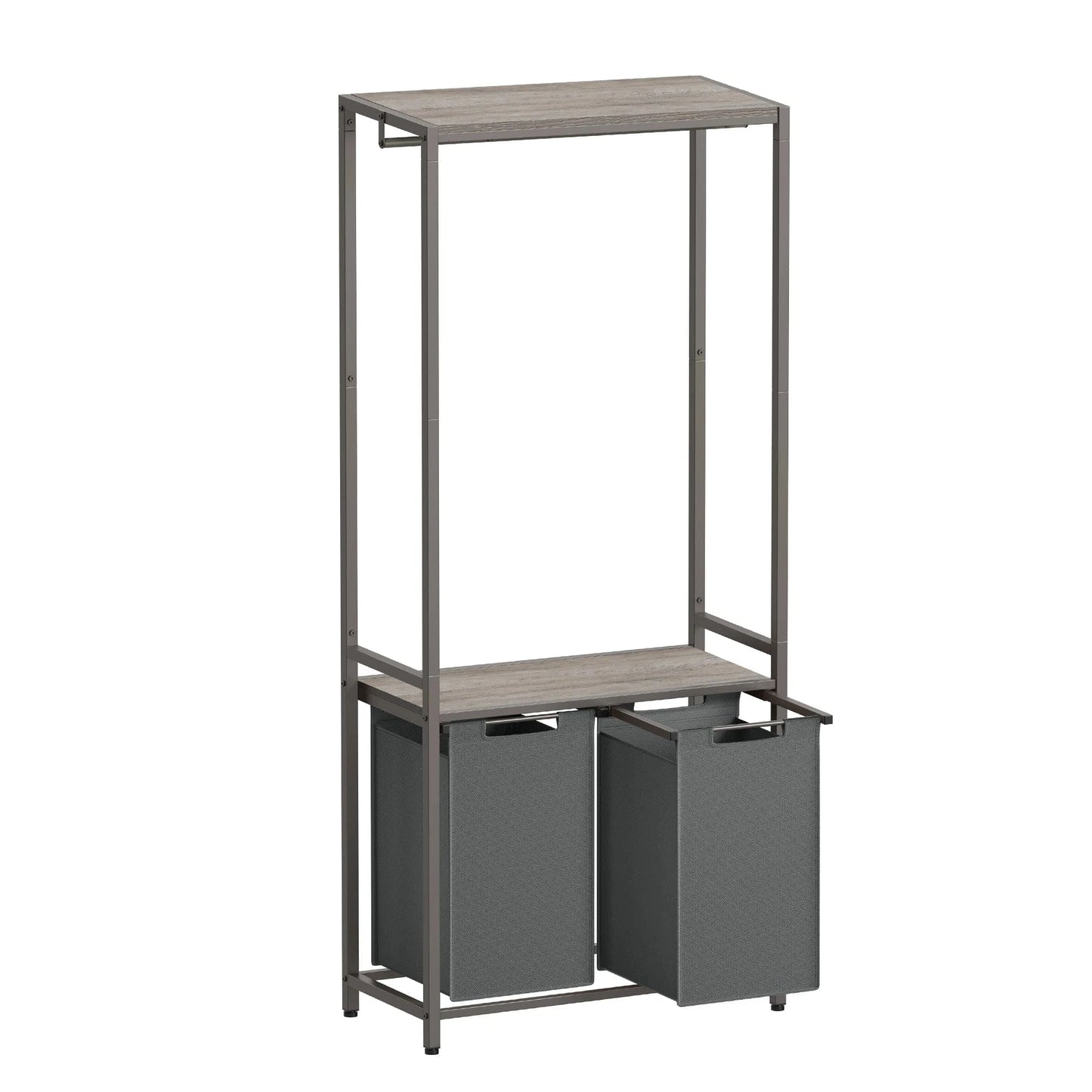 Meuble avec panier à linge intégré et étagères de rangement Gris