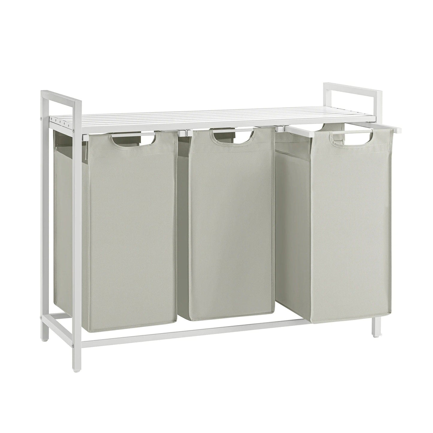 Panier à linge 3 compartiments avec étagère – Robuste et pratique Blanc