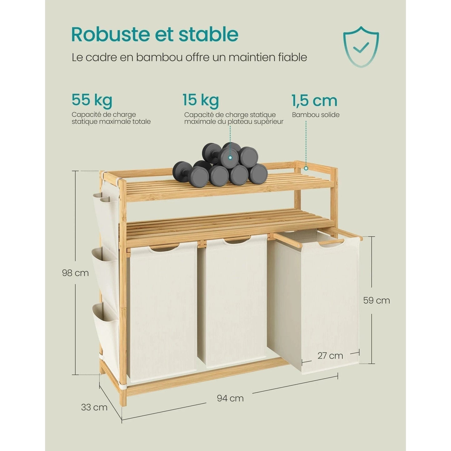 Panier à linge 3 compartiments avec étagère intégrée : Rangez facilement et efficacement - Aéraly