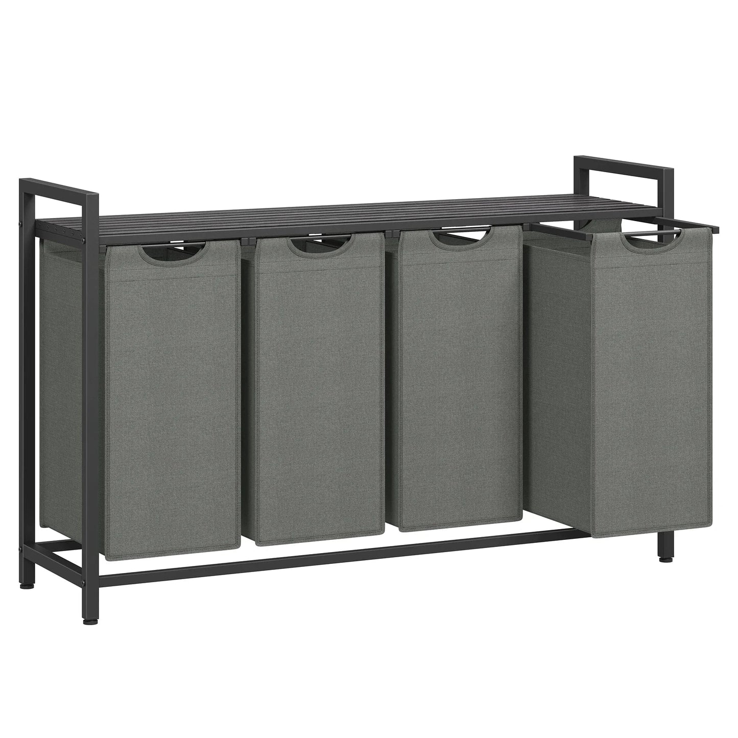 Panier à linge 4 compartiments avec étagère – Grande capacité 160 L Gris