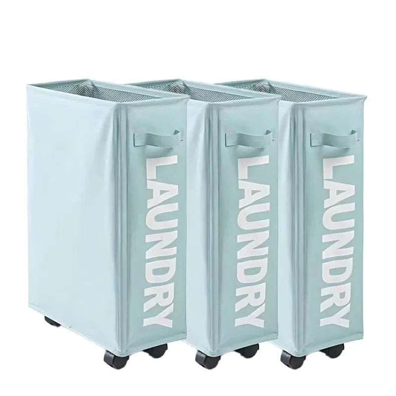 MOD 1/2/3Pcs Dirty Laundry Basket with Wheels Foldable Laundry Basket Household Clothes Organiser Yoga Mat Equipment Storage Basket Blue-3PCS