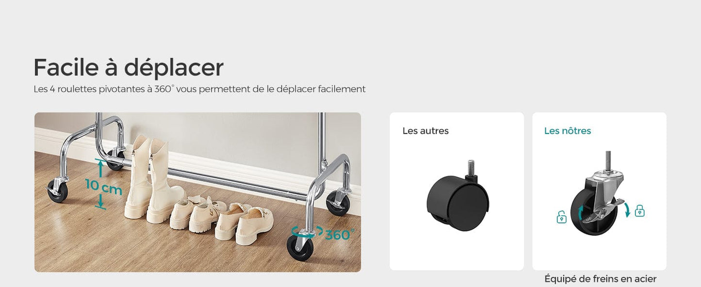 Portant vêtement roulette - Maximisez votre espace de rangement avec praticité Argent