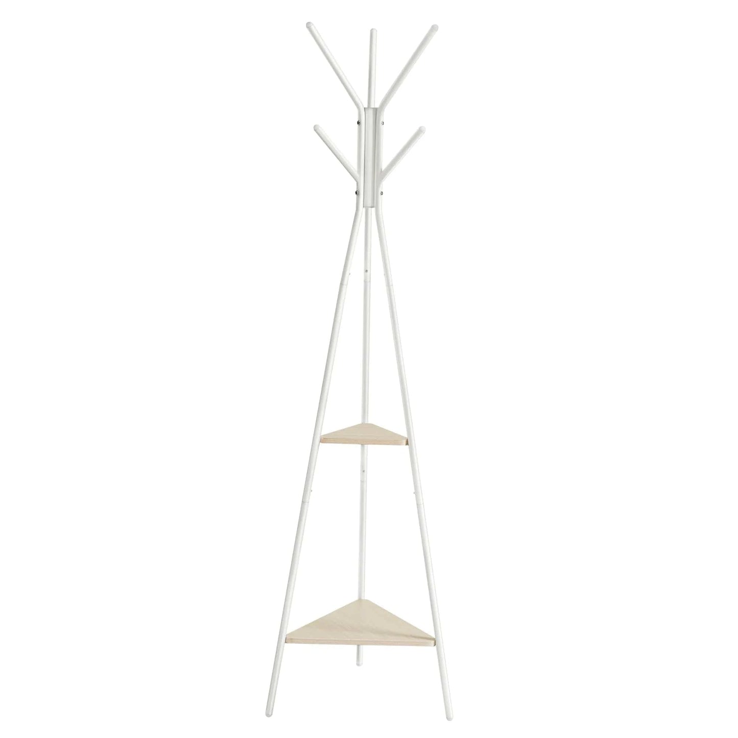 Porte-manteau sur pied original en métal et bois avec étagères Blanc