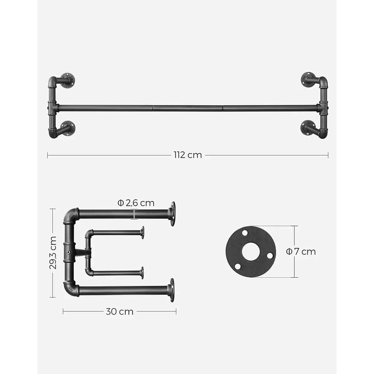 Porte-vêtements mural industriel en acier noir – robuste et design