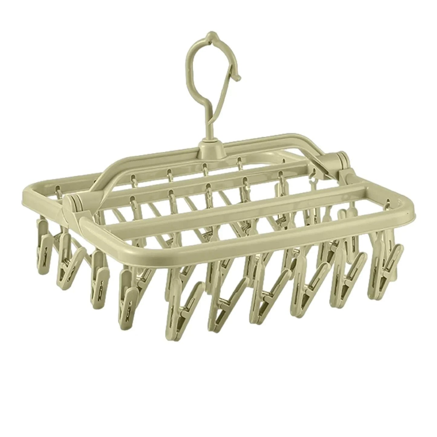 MOD Foldable Drip Hanger with 32 Clips - Plastic Hanging Drying Rack for Clothes Underwear Socks Green