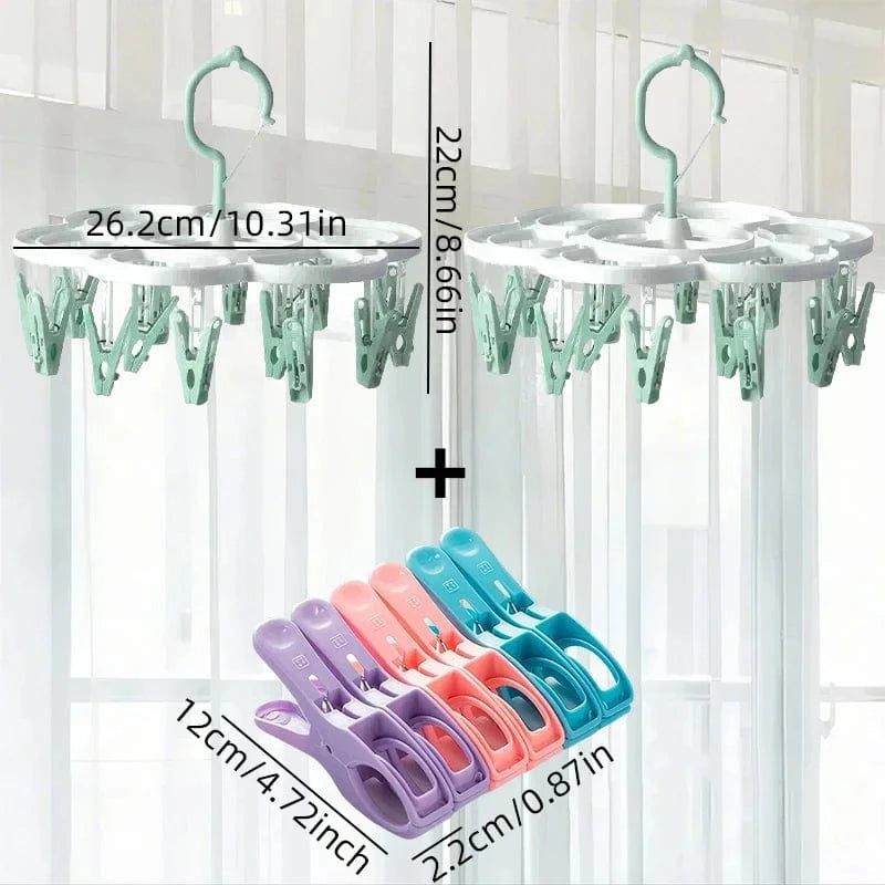 MOD 16-Clips Folding Clothes dryer Hanger Children Adults Clothes Dryer Windproof Socks Underwear Plastic Drying Rack Organizer C-3pcs