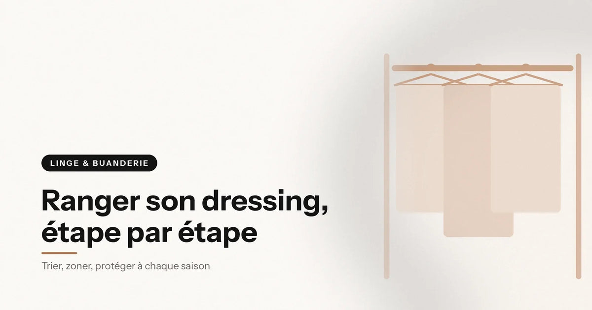 Penderie rangée avec tringle et trois vêtements sur cintres, illustration Aeraly Image