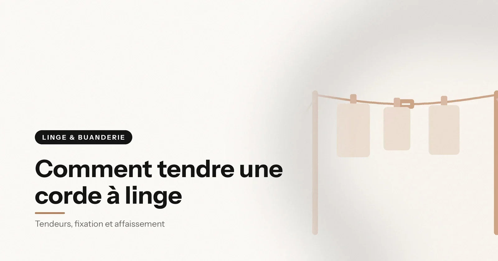 Corde à linge tendue entre deux poteaux avec son tendeur central et trois pinces Image