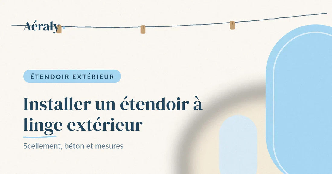 Étendoir à linge extérieur scellé dans un jardin, illustration Aéraly