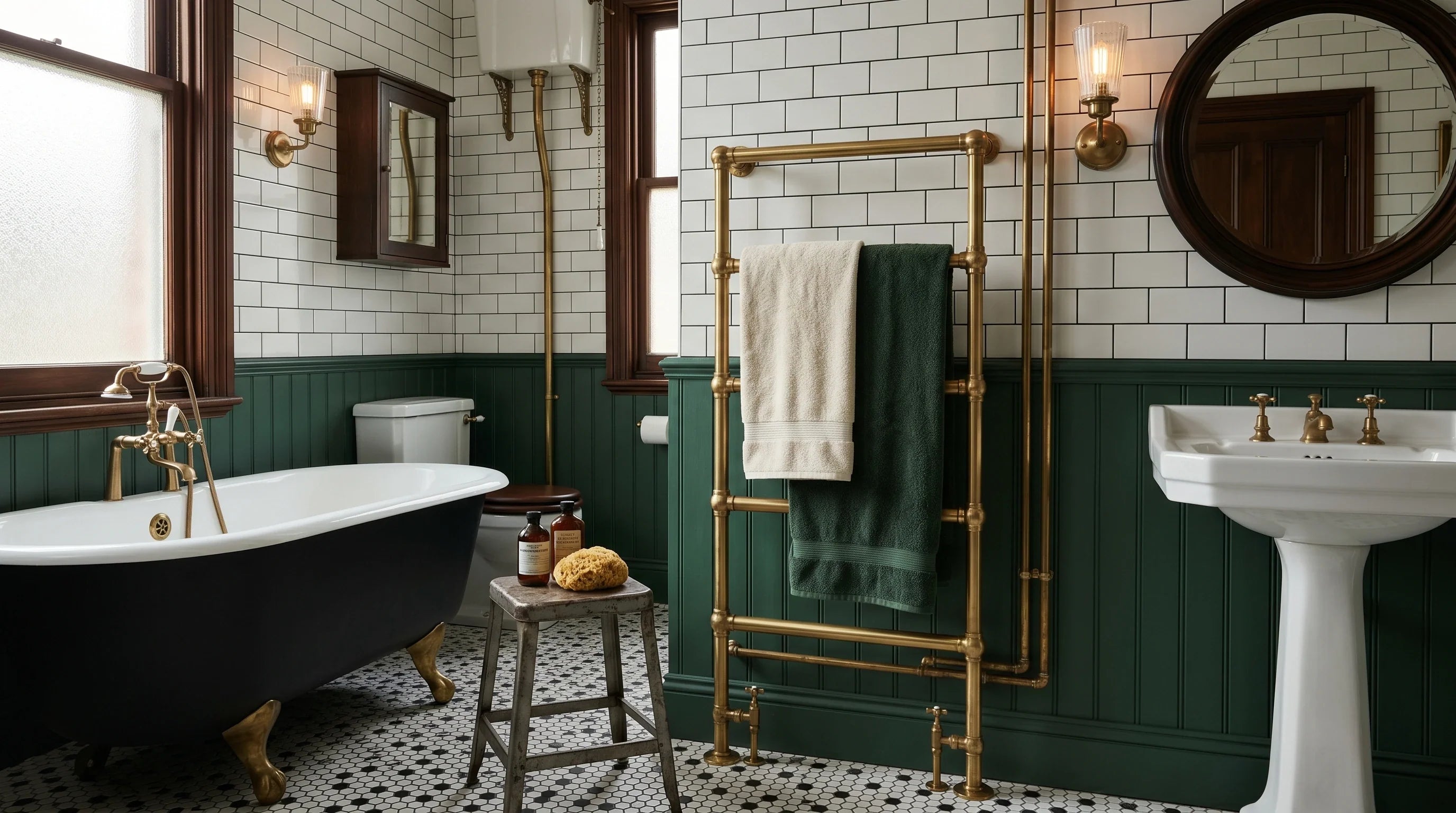 Sèche-serviette rétro ou vintage : comment l'intégrer dans une salle de bain style XIXe siècle ou industrielle. Bild