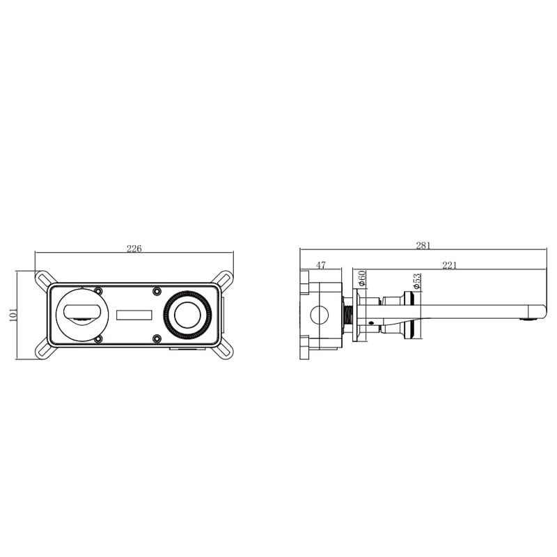 Méridien - Mitigeur lavabo mural 2 trous, plan coté