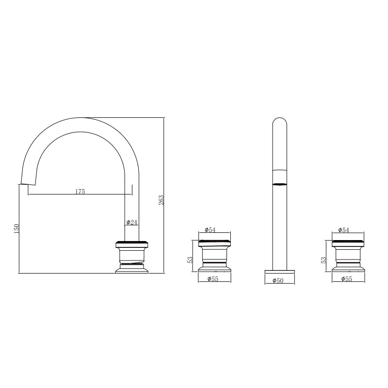 Méridien - Mitigeur lavabo 3 trous, plan coté