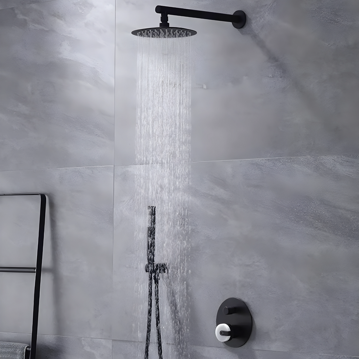 Colonne de douche noir mat molettes en marbre
