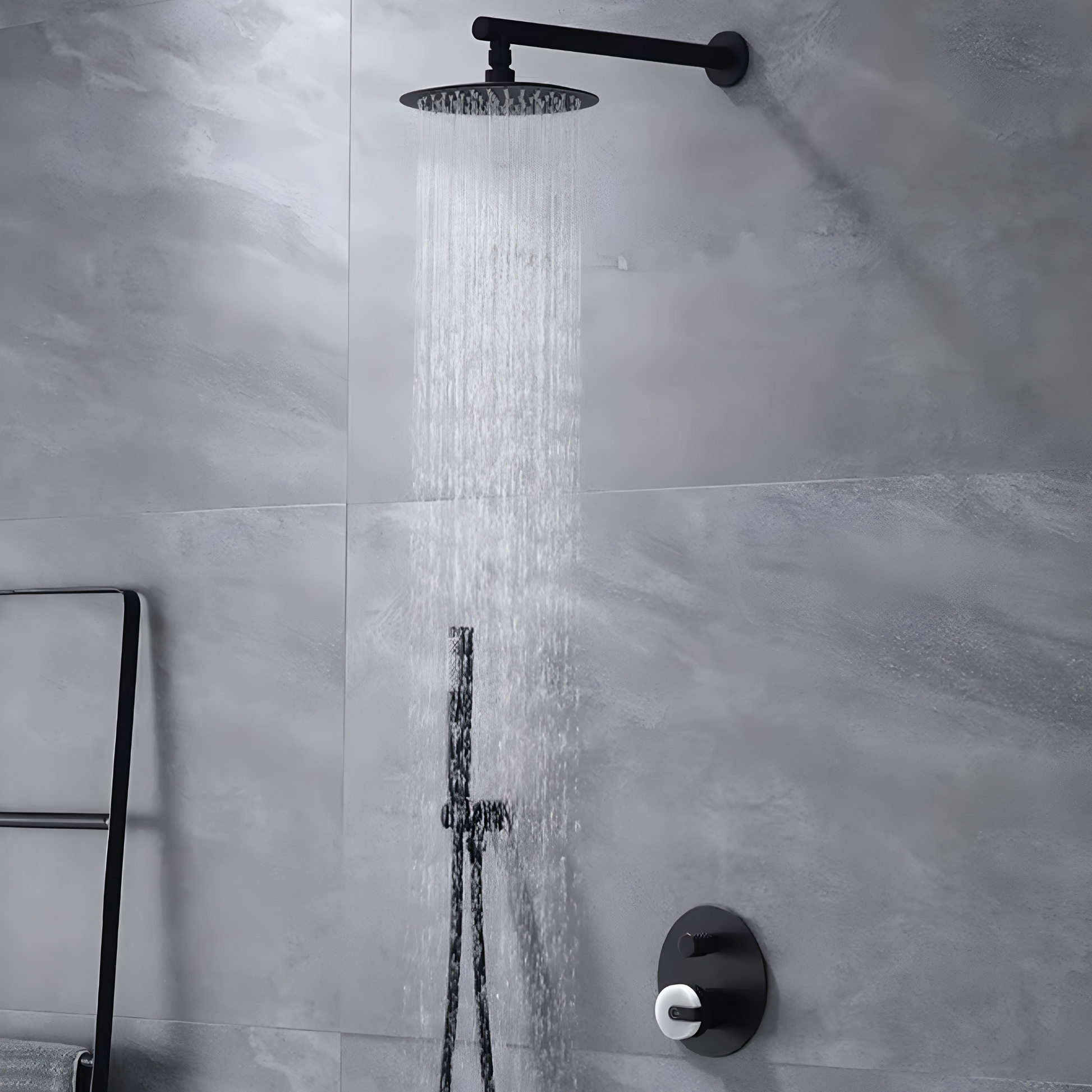 Colonne de douche noir mat molettes en marbre