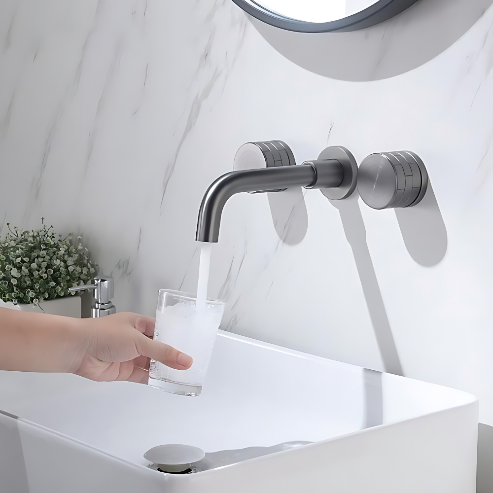 Azzurrite Robinet de Lavabo Mural, Laiton Massif, 5 Finitions