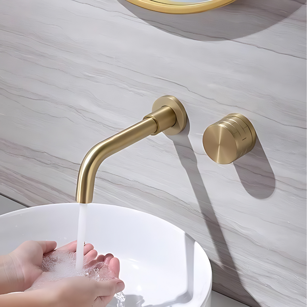 Azzurrite Robinet de Lavabo Mural, Laiton Massif, 5 Finitions