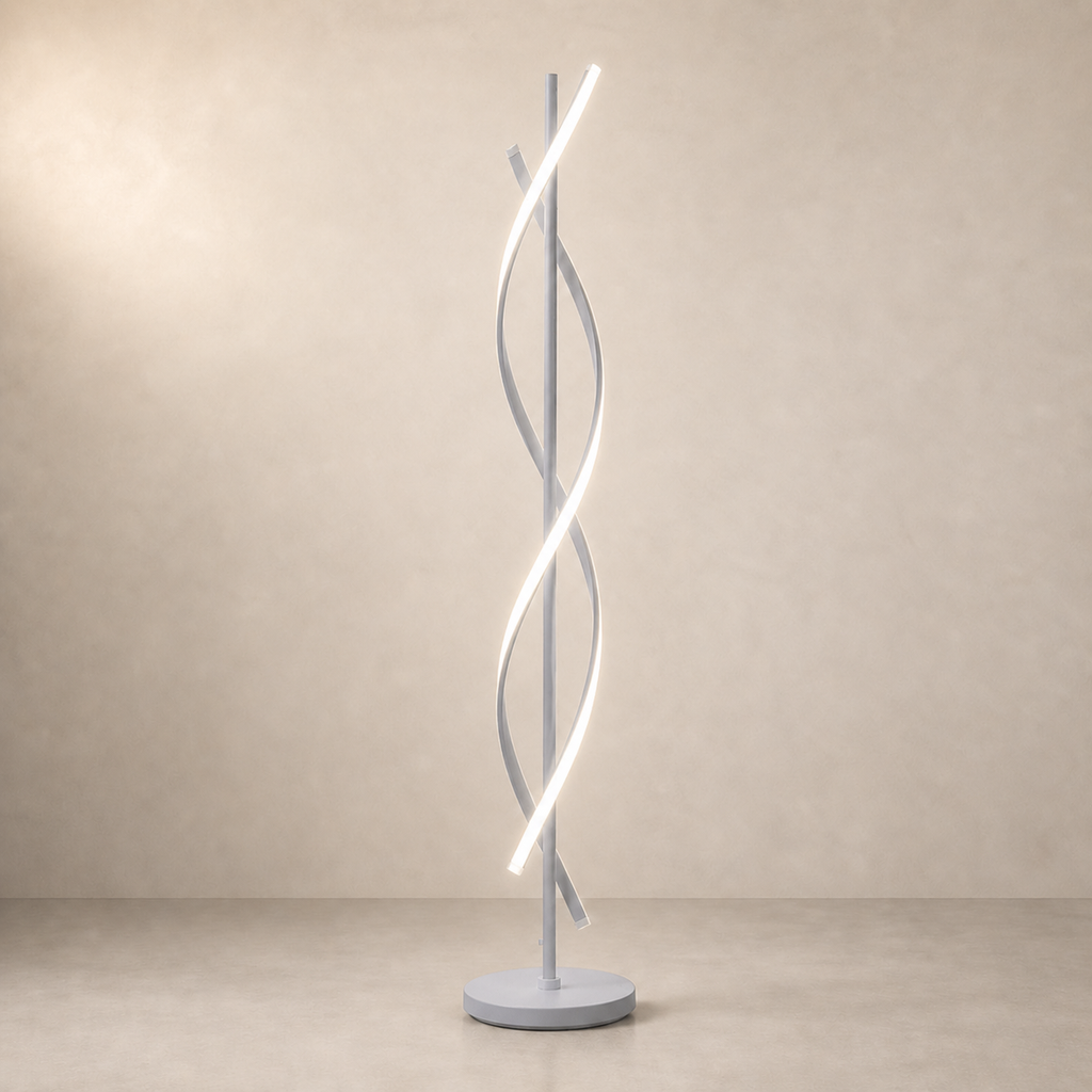 Lampadaire LED design bandes lumineuses entrelacées NEXORA