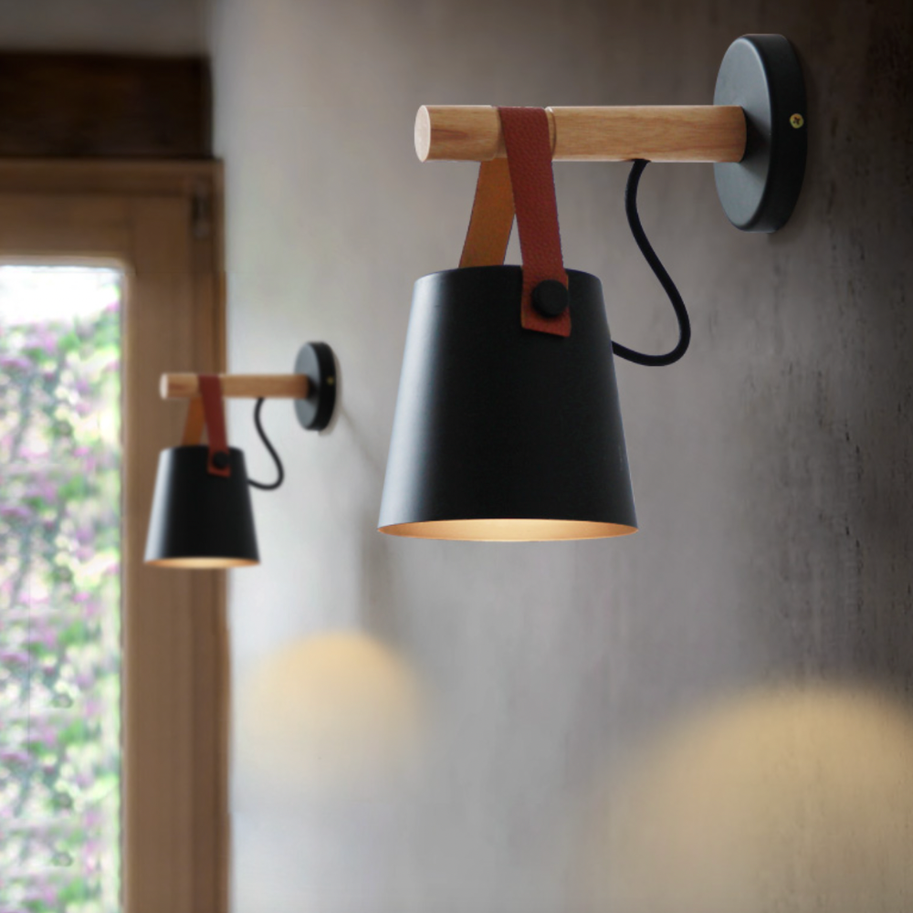 Applique murale LED abat-jour suspendu en bois PENSILE