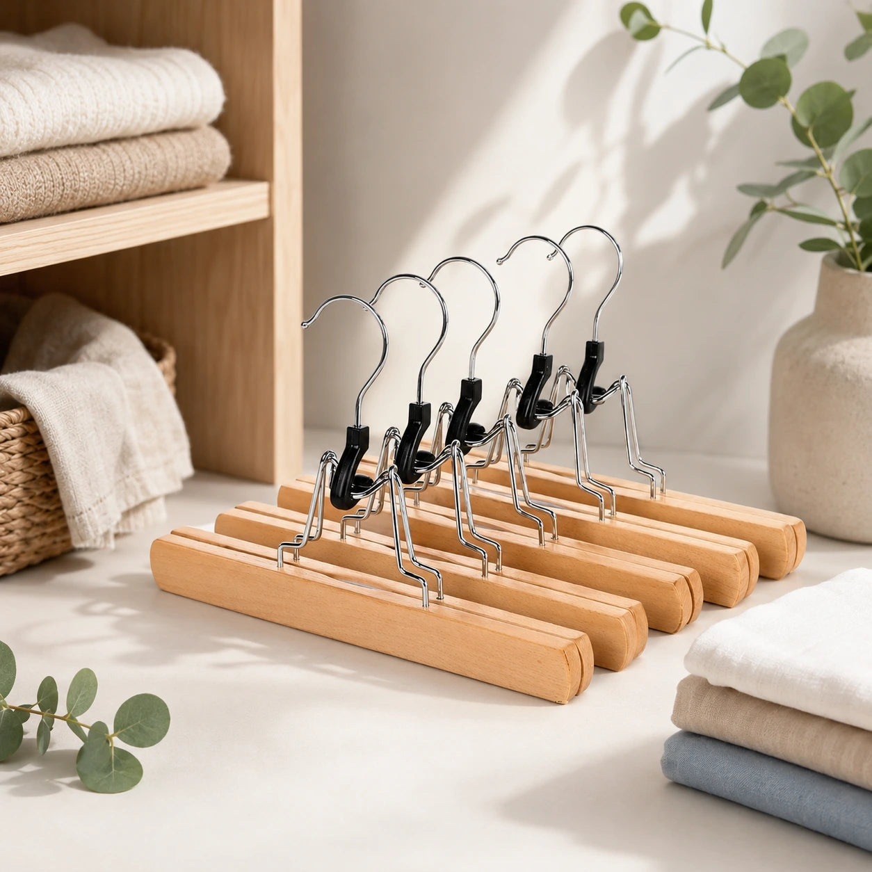 Cintre pince pantalon en bois antidérapant – lot de 5 à 30 pièces