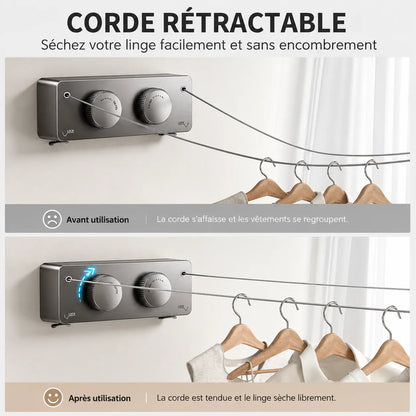Corde à linge mural rétractable double fil