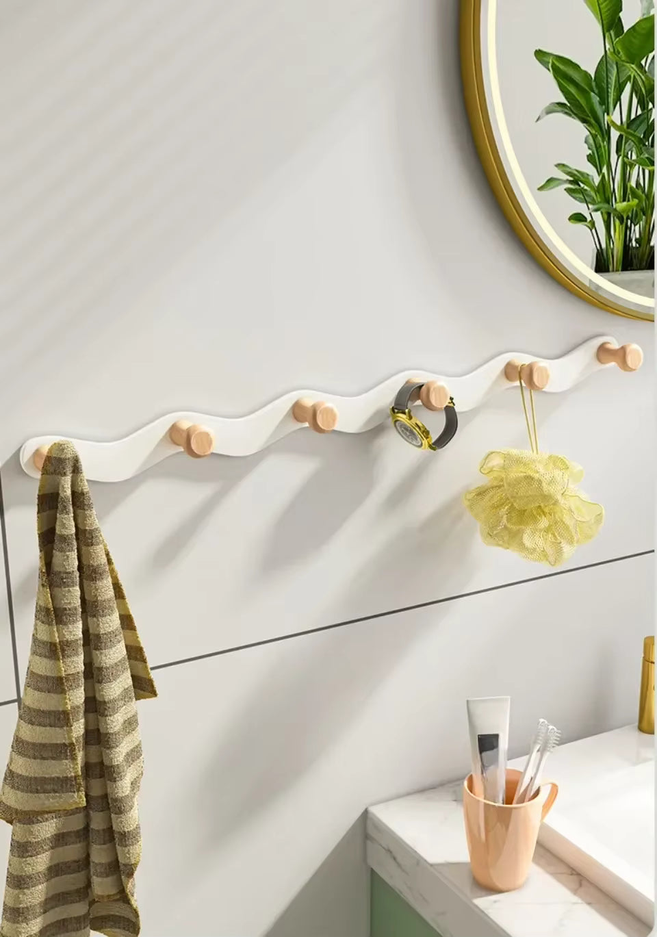 Porte manteau mural design vague en fer sans perçage