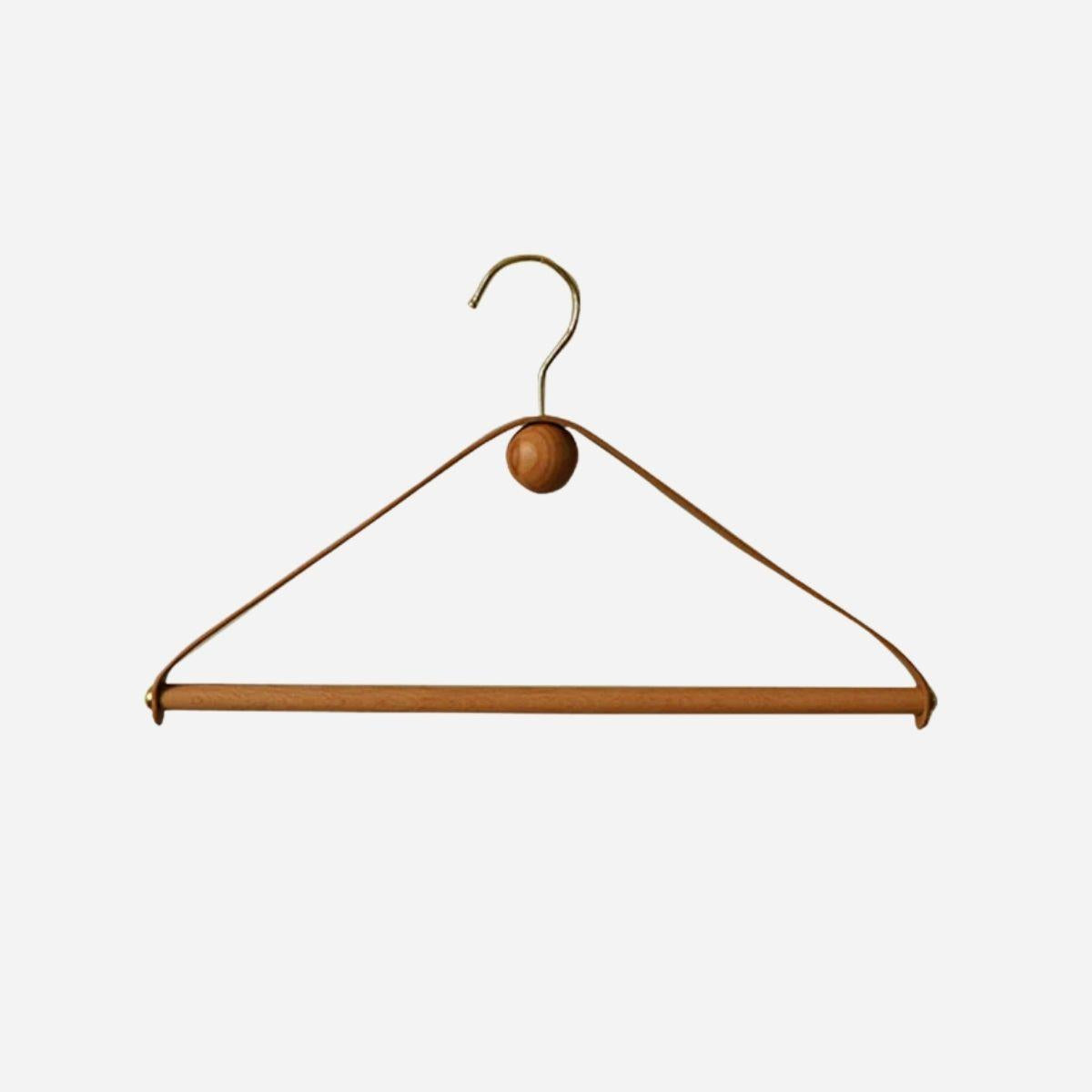 Kleiderbügel aus echtem Leder und Holz – Premium Japandi-Stil – 3er-Set