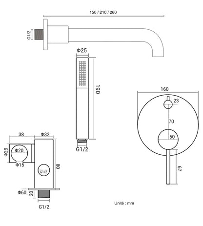 Composition bain-douche thermostatique encastrée inox