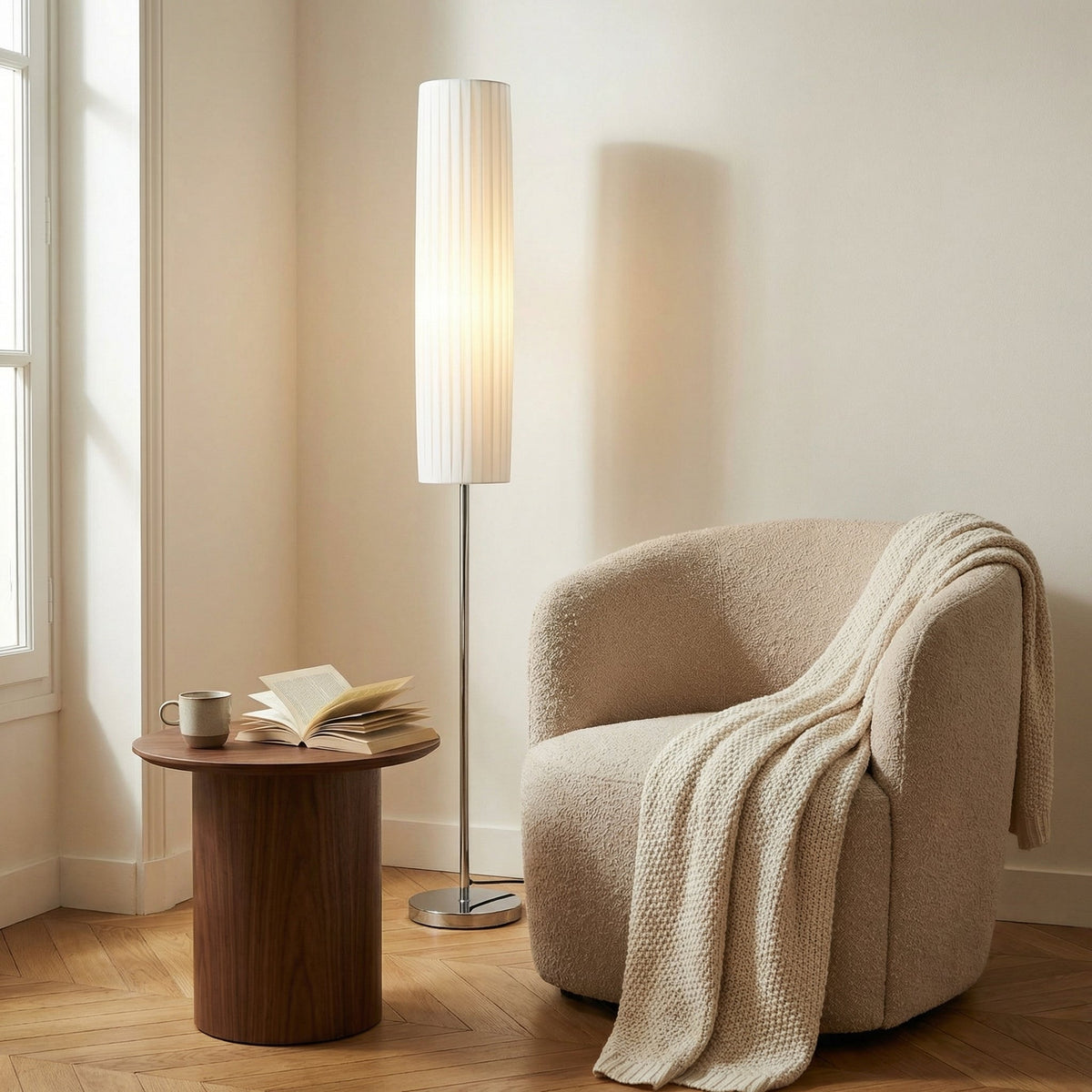 Lampadaire tissu plissé blanc PLISSA
