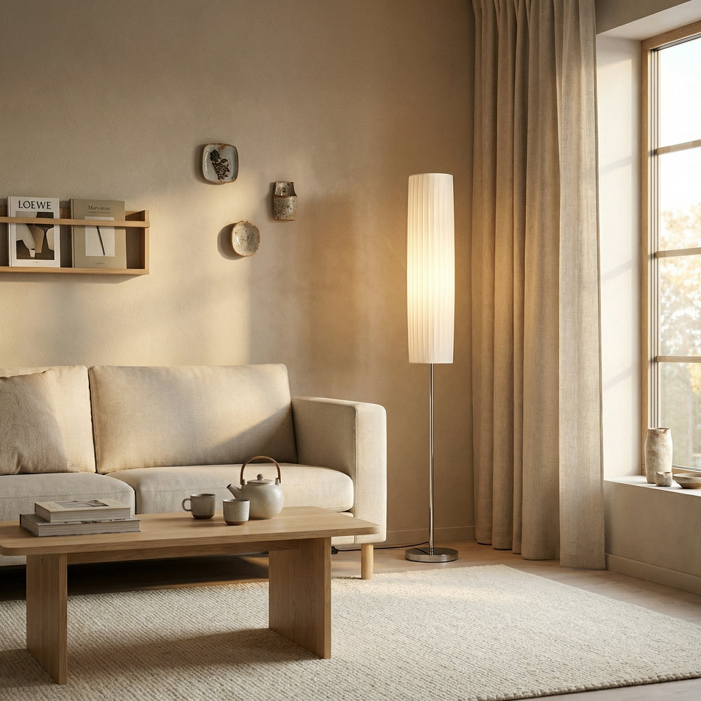 Lampadaire tissu plissé blanc PLISSA