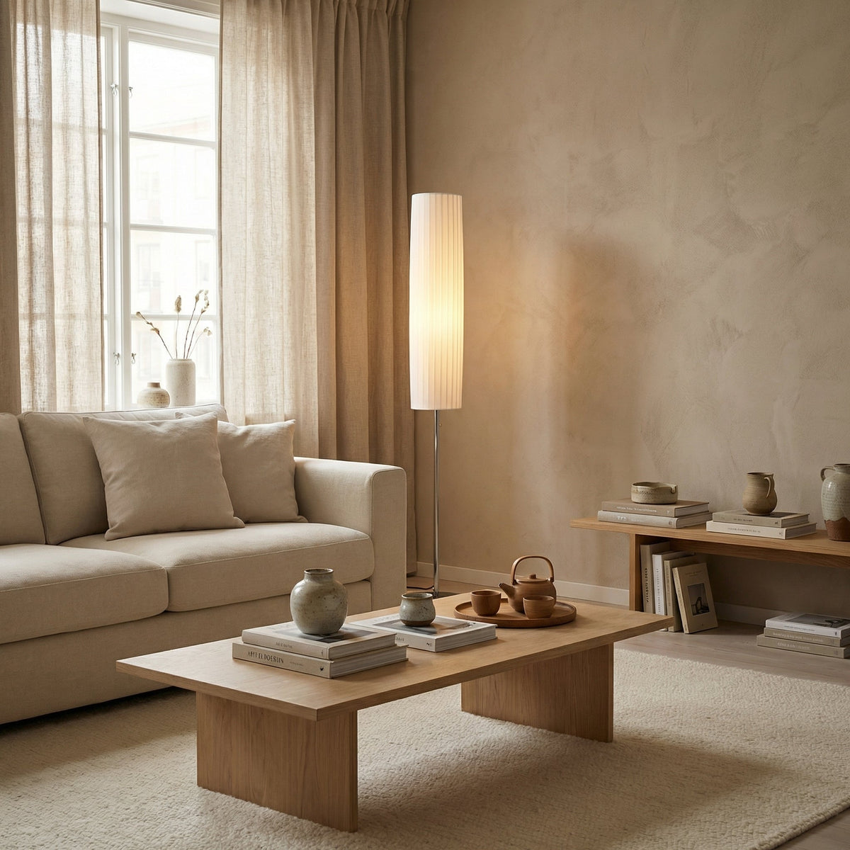 Lampadaire tissu plissé blanc PLISSA
