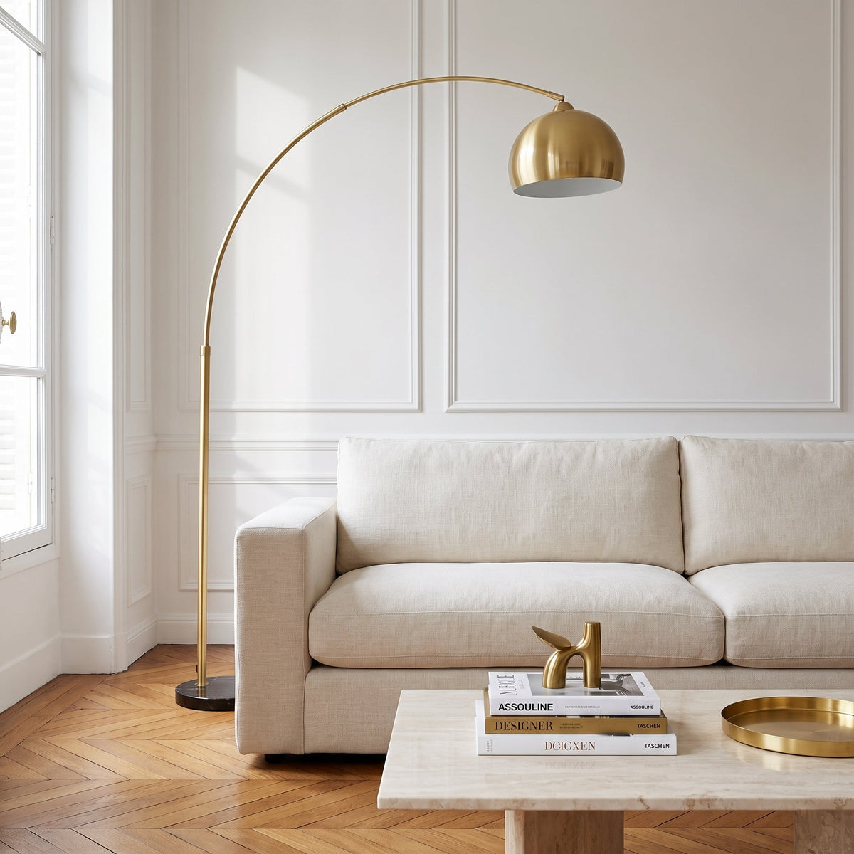 Lampadaire arc doré minimaliste DORICA