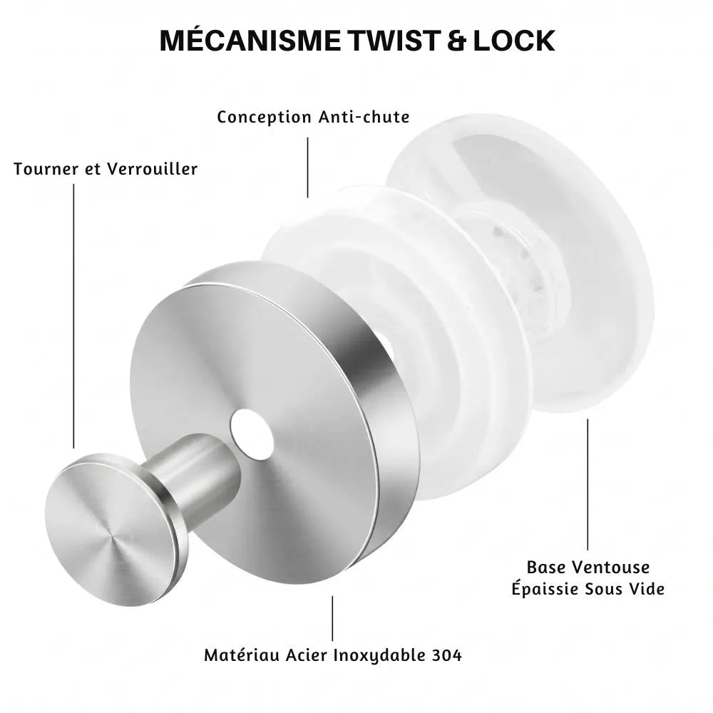 Saugnapfhaken aus Edelstahl 304 Twist & Lock – 4er-Set, ohne Bohren