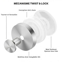 304 Stainless Steel Twist & Lock Suction Cup Hook - Set of 4, No Drilling Required