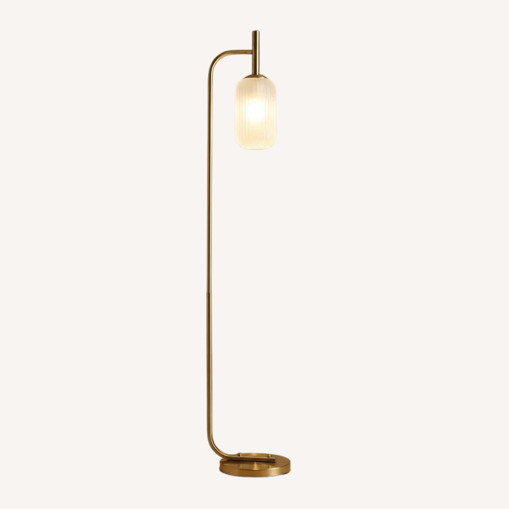 Lampadaire doré abat-jour verre cannelé RIGATA