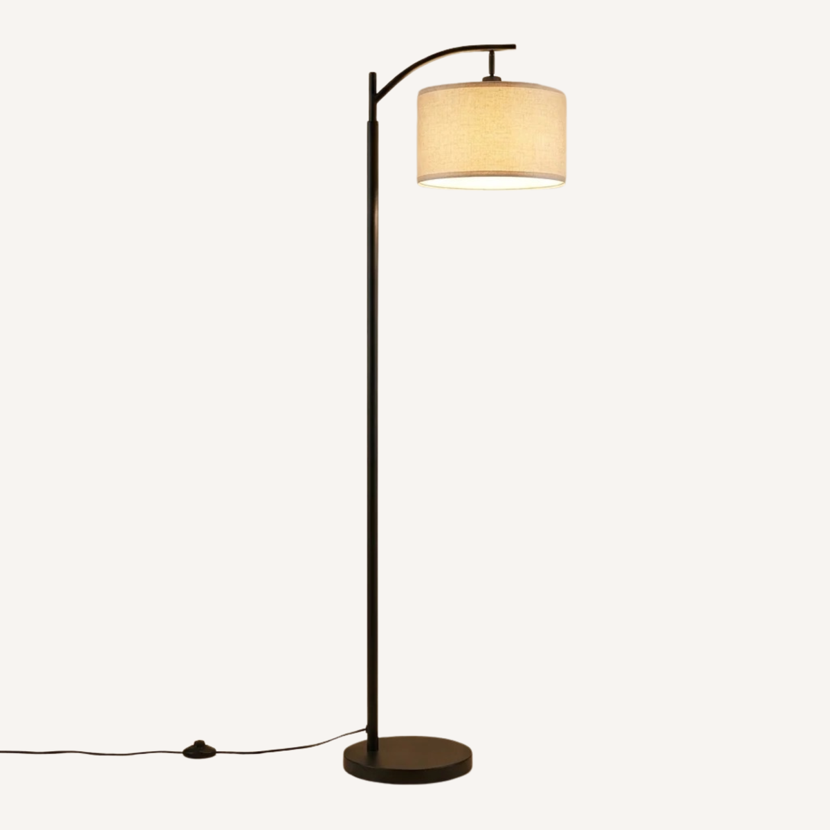 Lampadaire liseuse arqué métal noir abat-jour lin LETTORA