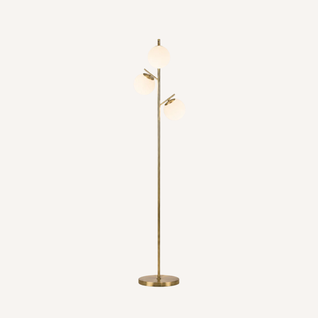 Lampadaire 3 globes verre opalin métal doré TRIOPALE