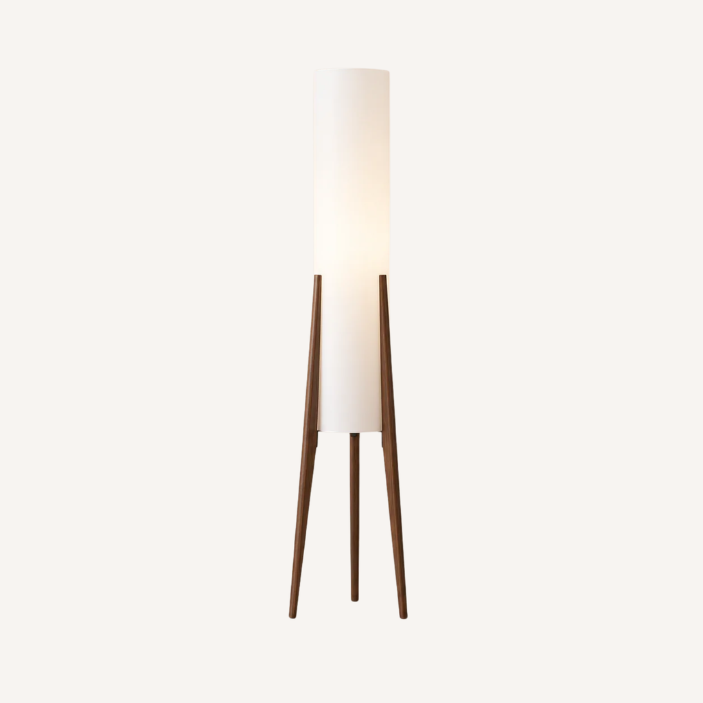 Lampadaire tripode bois et tissu élégance scandinave SCANDIA