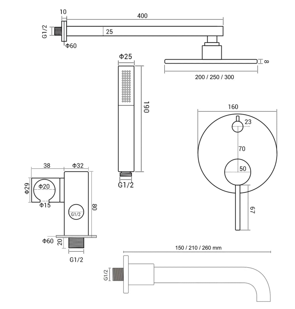 Composition bain-douche thermostatique encastrée or rose