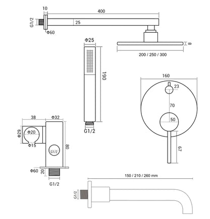 Composition bain-douche thermostatique encastrée or rose