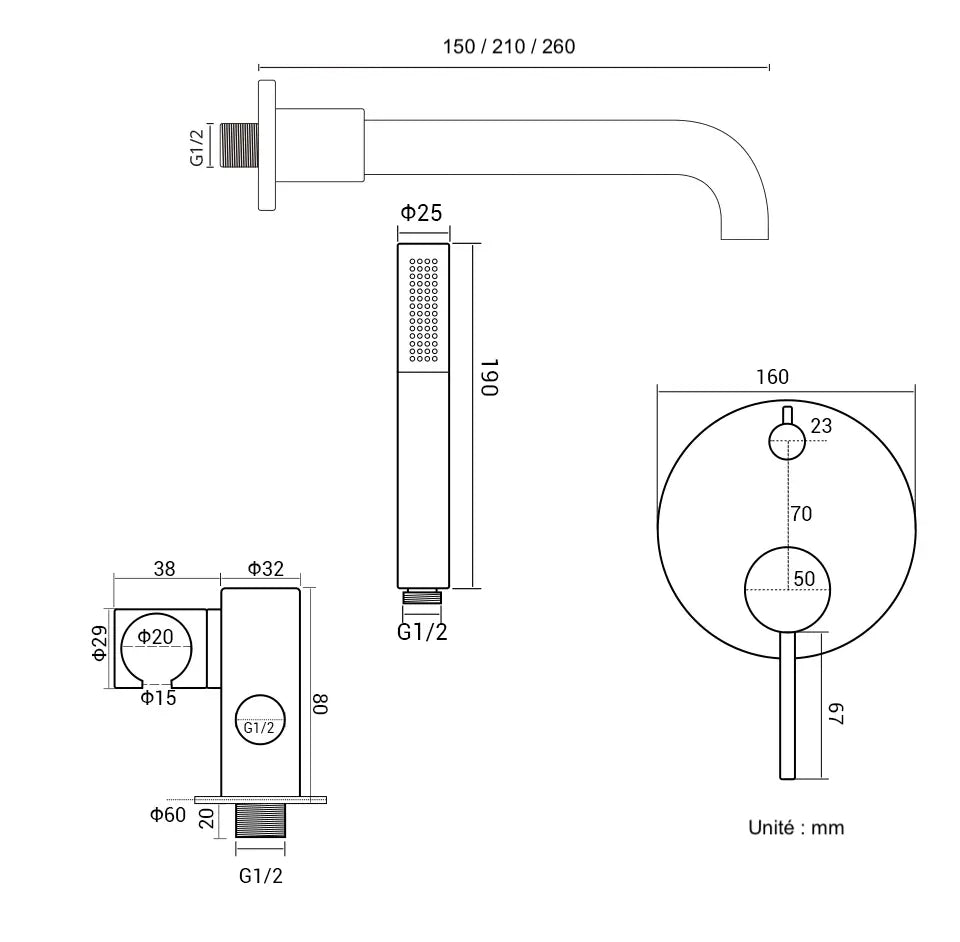 Mitigeur de bain thermostatique encastré anthracite