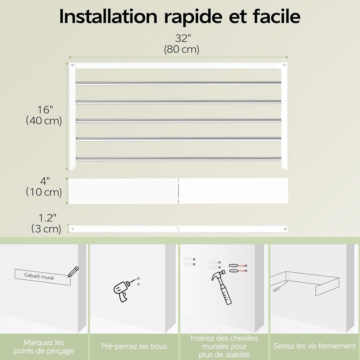 Étendoir Mural Rabattable — 5 ou 6 Barres | Acier Inox | Gain de Place - Aéraly