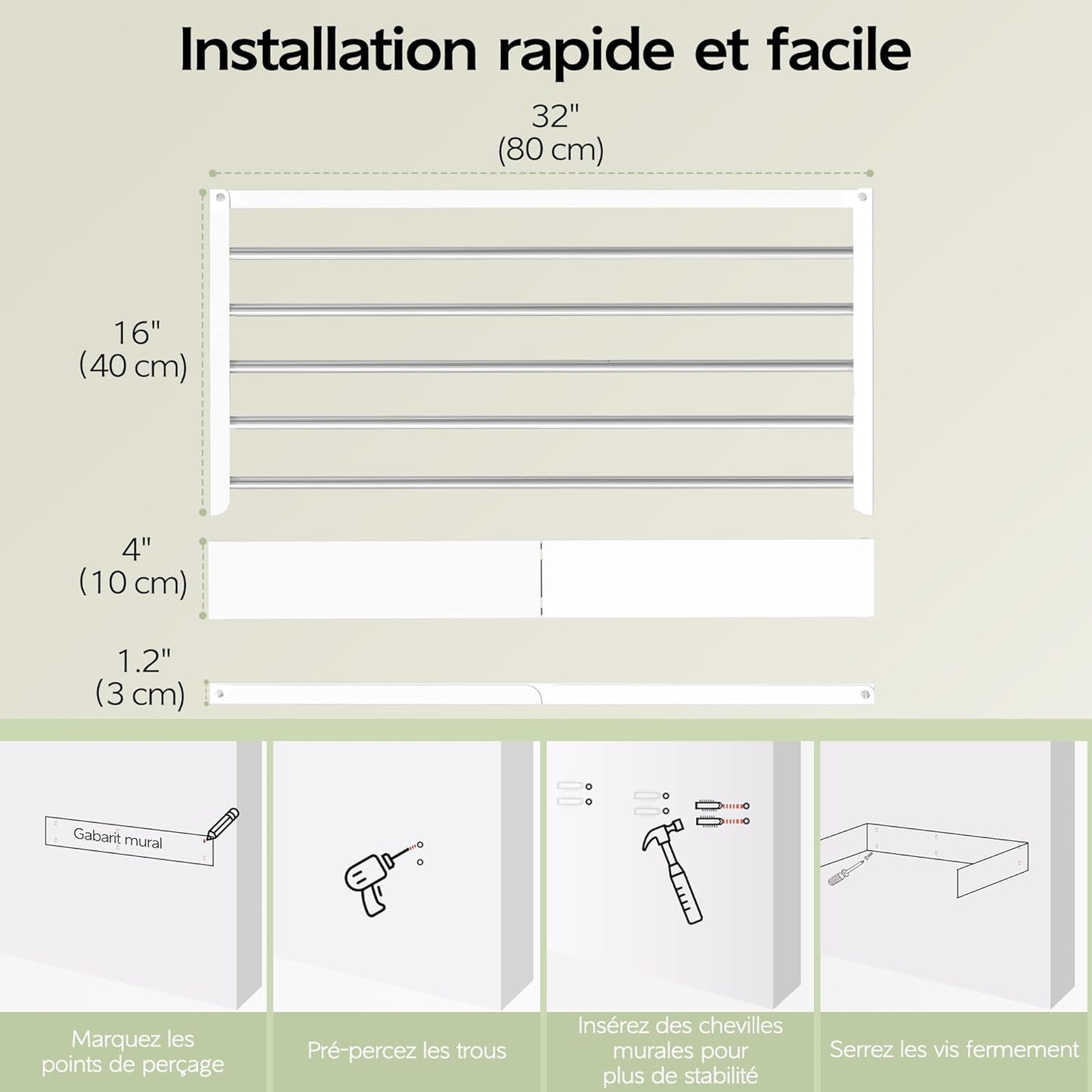 Étendoir Mural Rabattable — 5 ou 6 Barres | Acier Inox | Gain de Place - Aéraly