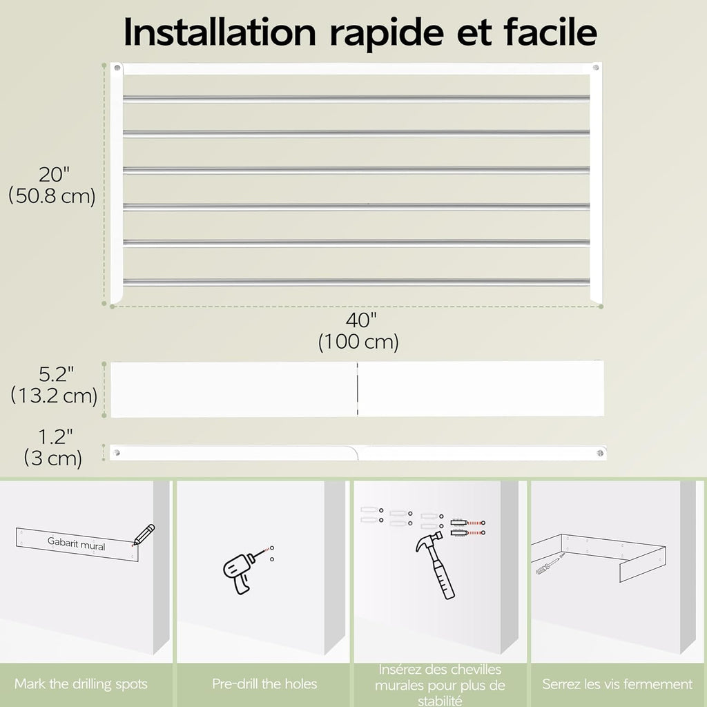 Étendoir Mural Rabattable — 5 ou 6 Barres | Acier Inox | Gain de Place - Aéraly