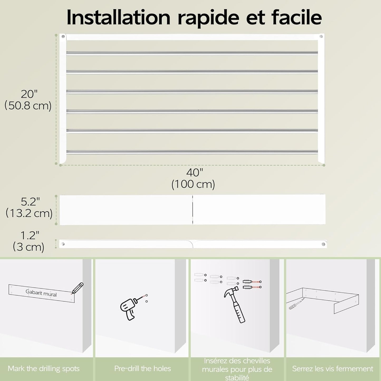 Étendoir Mural Rabattable — 5 ou 6 Barres | Acier Inox | Gain de Place - Aéraly