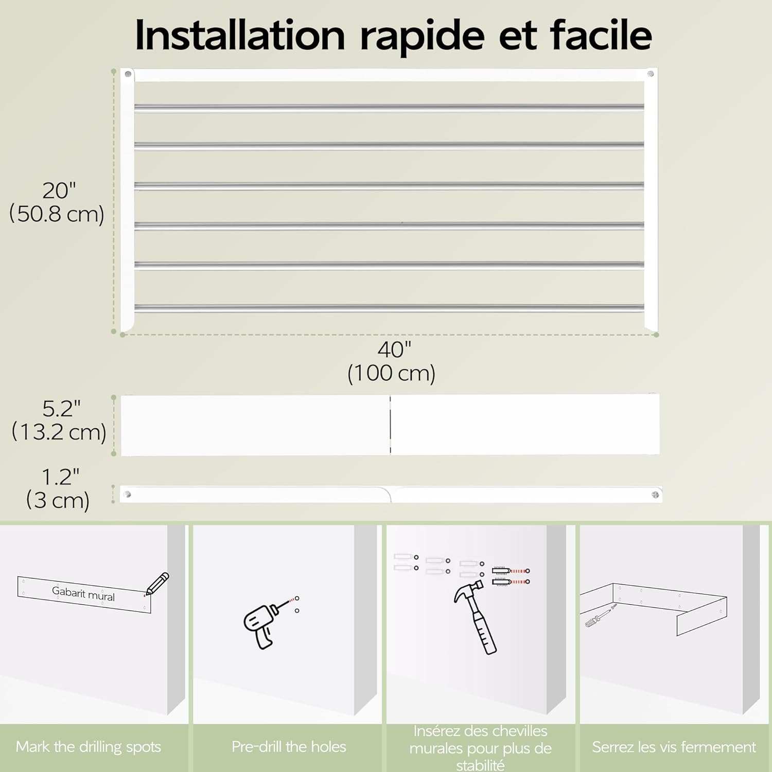 Étendoir Mural Rabattable — 5 ou 6 Barres | Acier Inox | Gain de Place - Aéraly
